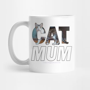 CAT MUM - Grey and white tabby cat oil painting word art Mug